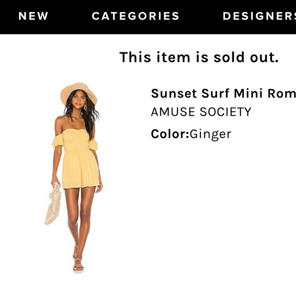 Revolve gold/yellow off the shoulder romper - Size S